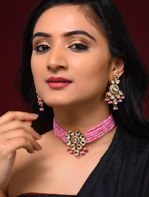 kundan choker pink