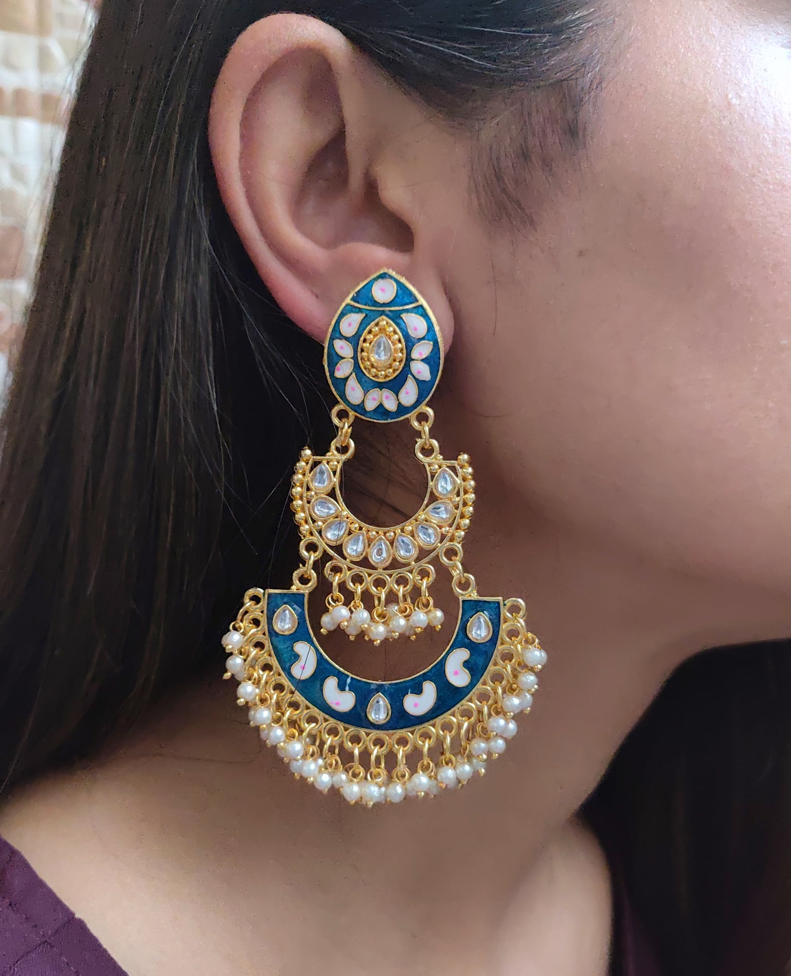 Sky blue Meenakari earrings with gold plating – Timeless desires collection