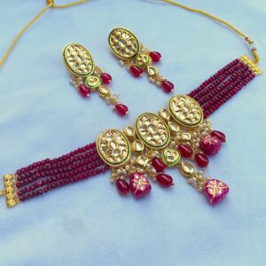 Azra Maroon Kundan Choker Set
