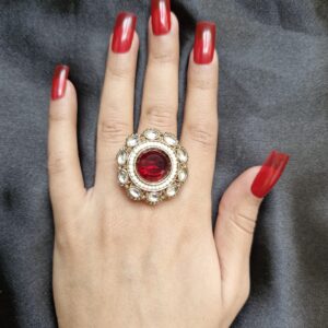 Afrah Maroon Stone Studded Ring