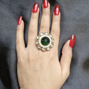 Afrah Green Stone Studded Ring