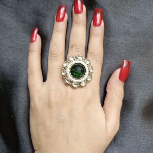 Afrah Green Stone Studded Ring